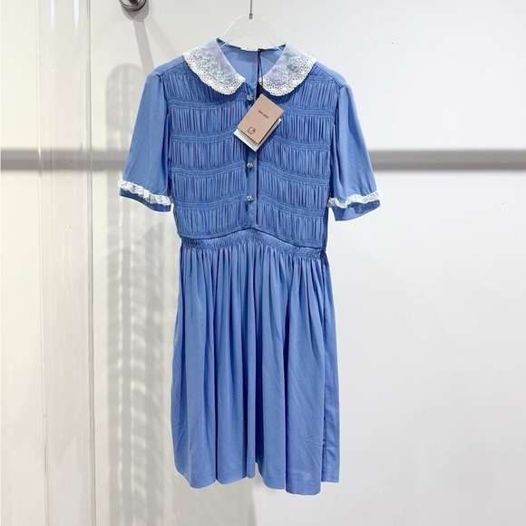Miu Miu Dresses & Skirts - Authentic Miu Miu Blue Dress with White Lace Collar